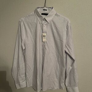 Tommy Hilfiger Men's White Dress Shirt with Blue Micro-Check